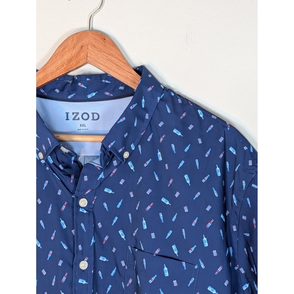 IZOD Mens XXL  Blue Beer Print Button Down Shirt Americana Patriotic July 4th